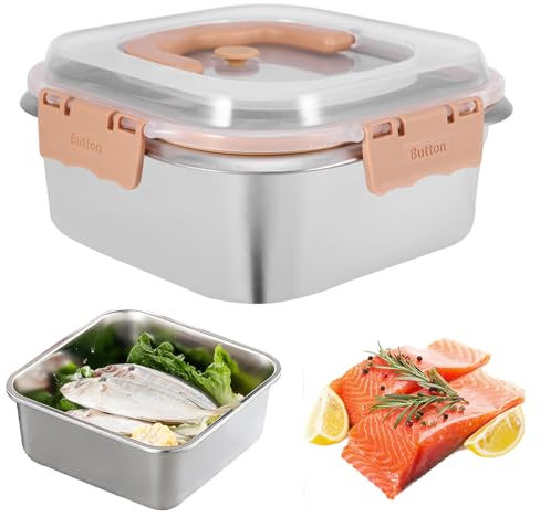Palmcee Stainless Steel Food Containers, 1800ML Metal Food Containers Refrigerator Storage Boxes with Lids, Leak-proof, Portable Fruit Lunch Boxes for Freezer Oven, Dishwasher Safe