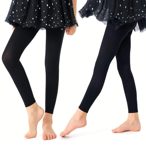 Risipu Lot de 2 paires de collants de danse 60D sans pieds ultra doux pour filles de 3 à 14 ans