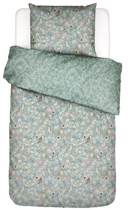 ESSENZA Bettwäsche Aleste Surf Green, 135x200 + 1x 80x80 cm - 100% Bio-Baumwollsatin 220TC - Blumen