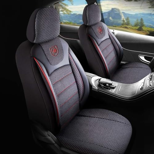 GIOVANNI BUTTI Autositzbezüge Universal für PKW & SUV – Premium Vordersitze Auto Sitzbezug aus Webstoff, Schwarz-Rot, Airbag-Kompatibel Sitzauflage, Autoschonbezug, Vordersitz-Set inkl. Montageset