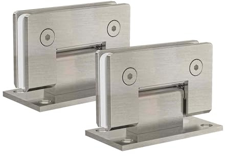 Bathlink 90-Grad-Glas-Duschtürscharniere, strapazierfähig, gebürstetes Nickel, Glastürscharnier für Badezimmer, 2 Stück 304 Edelstahl-Duschtürscharniere für 1/4 Zoll bis 1/2 Zoll rahmenlose Duschtür