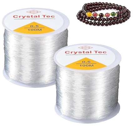 2 Stück 100m Nylonschnur, Kaliber 0,5 Mm Perlen für Armbänder, Weiß Nylonfaden Transparent Reißfest, Gummiband für Armbänder, schmuck Selber Machen, perlen Zum Auffädeln