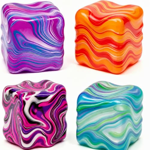 4 Pcs Fidget Cube, Sensory Fidget for Stress Relief, Soft Textured Stress Cubes for Classroom Prizes Party Favors to Help with Focus and Stress Relief