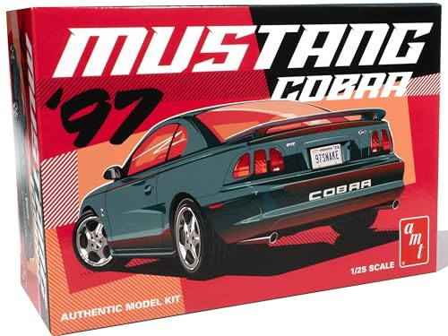 AMT 1997 Ford Mustang Cobra 1:25 Scale Model Kit – Authentic V-8 Engine Detail, 90+ Parts, Functional Hood & Scoops, Rear Spoiler, Pad-Printed Goodyear Tires – Skill Level 2 – Paint & Glue Required