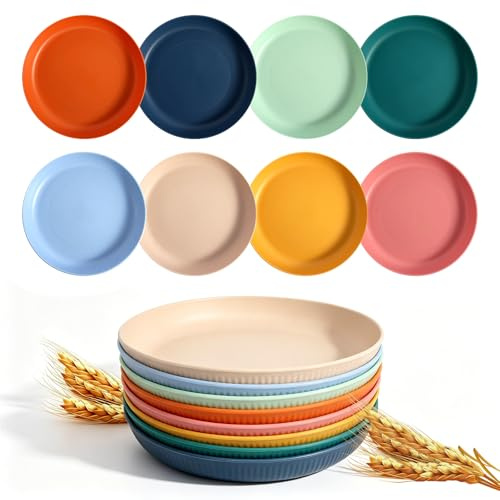 GFUEIGJ 8 x campingtallrikar, plasttallrikar för barn, återanvändbara, färgglada plasttallrikar, okrossbara picknicktallrikar för sallad, pasta, fest, hem