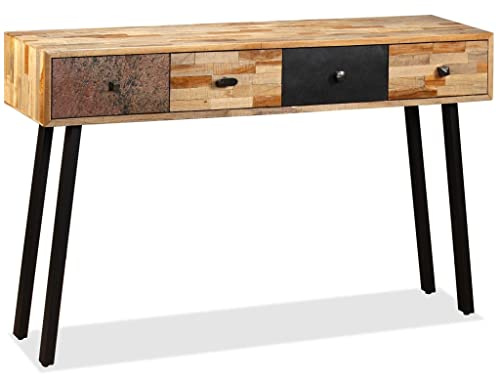 Générique Table Console Vintage en Teck Massif de récupération 120x30x76 cm avec Quatre tiroirs à Surface marbrée, Rangement pour Petits Objets, Bois Solide et Durable, Assemblage Facile.