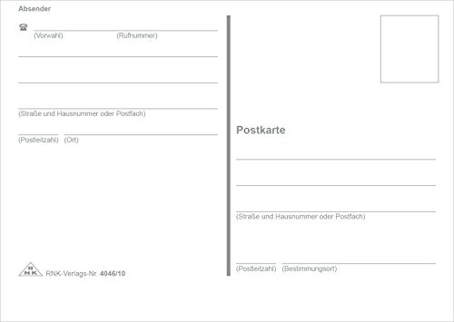 RNKVERLAG 4046/10 - Postkarte mit Absender, DIN A6 quer, 1 Block mit 10 Postkarten