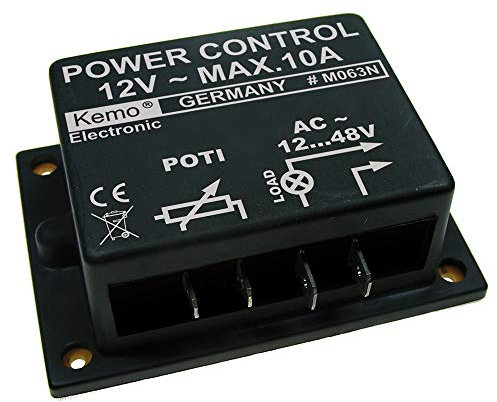 Kemo M063N Dimmer 12 - 48 V/AC, max. 10 A. Stufenlose Regelung 12 V/AC Wechselspannungsmotoren, Glühlampen, Heizungen, Trafos. Für ohmsche und induktive Lasten