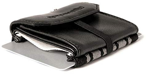 Space Wallet Mini Geldbörse für Frauen & Männer I Sehr kleines Echtleder Wallet/Portemonnaie mit Münzfach I 15 Karten + Geldscheine + Münzen I Pull Business Black