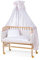 Waldin Beistellbett mit Matratze und Stoffen, höhen-verstellbar, 16 Modelle wählbar, Buche Massiv-Holz Natur unbehandelt,Große Liegefläche 90x55cm,Sterne/grau