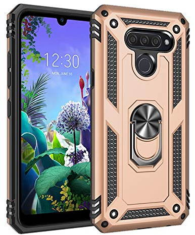 BestST Handyhülle für LG K50/LG Q60 Premium Hart PC 360 Grad Hülle + Displayschutz,360°drehbarer Smartphone Fingerhalter Case Weiche Silikon TPU Hart PC Hülle Handyhülle für LG K50/LG Q60,- Gold