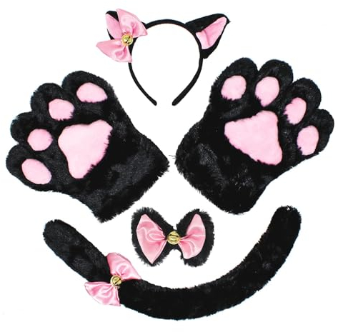Spooktacular Creations 5 Stück Kätzchen Kitty Katze Kostüm Zubehör Set für Erwachsene und Kinder Cosplay Halloween Dress Up