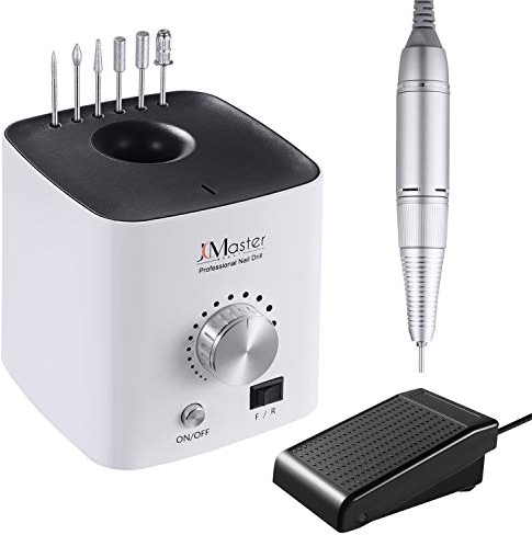 JCMASTER® Profi Nagelfräser Set - Deutsche Marke - Gelnägel & Acrylnägel 30.000 U/Min Inkl 6 Aufsätze Stufenlose Regulierung Elektrische Nagelfeile Maniküre Pediküre Fräser ●Inkl Ebook● EasyPro+