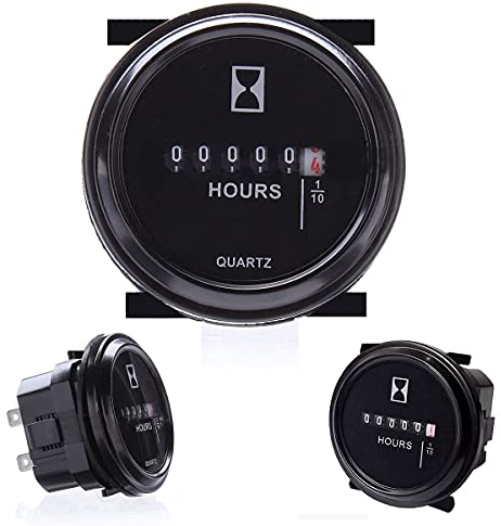 Compteur Horaire à Quartz Rond DC 12 V 24 V 36 V 2 Jauge étanche Ronde Compteur Horaire Minuterie Mécanique pour Bateau Tondeuse à Gazon Automatique Tracteurs Camions Marine