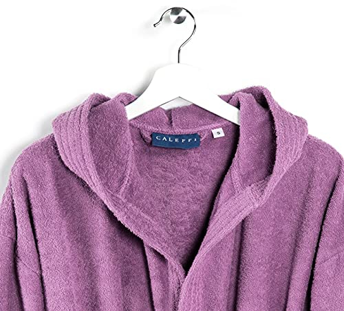 Caleffi - Accappatoio MINORCA per adulti, Donna/Uomo/Unisex con Cappuccio, in Spugna 100% morbido Cotone idrofilo 400gsm, Lavabile in Lavatrice 40° + Asciugatrice, Taglia XL Colore CICLAMINO