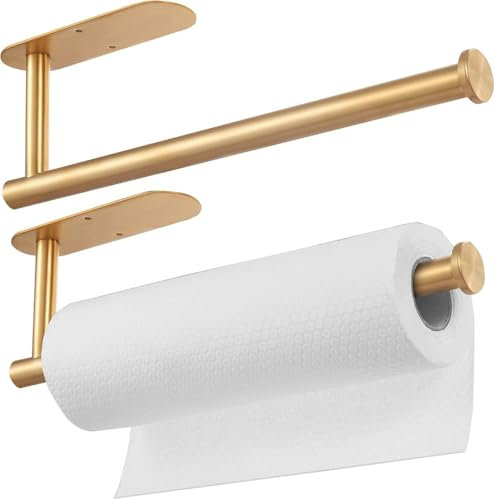 Deymogs 2-Pack Küchenrollenhalter Gold, Küchenrollenhalter ohne Bohren, Edelstahl, für Speisekammer, Waschbecken, Badezimmer