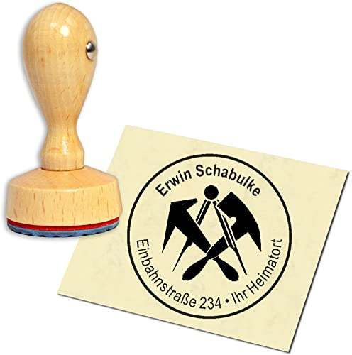 Stempel Adressstempel Holzstempel - Dachdecker - rund ∅ 40mm personalisiert als Firmenstempel Namensstempel Bürostempel