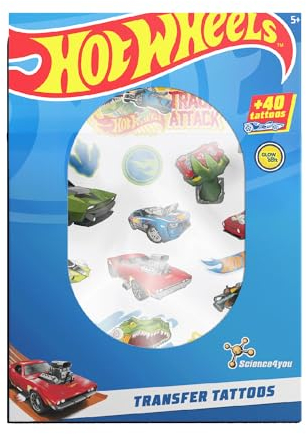 Science4you Temporäre Tattoos Hot Wheels – 40 Hot Wheels Sticks, Temporäre Tattoos Party für Kinder, Partygeschenk für Jungen & Mädchen im Alter von 5 6 7 8 9+
