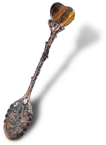 Soulnioi Vintage Mini Retro Decorative Coffee Stirring Spoons - Dessert & Ice Cream Spoon with Heart Crystal Head - Tiger Eye Crystal