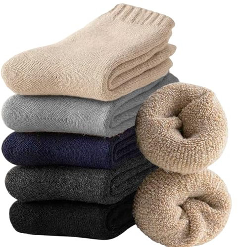 Hocerlu 5 Pairs Men Thermal Socks - Cushion Thick Warm Winter Wool Boot Socks for Hiking Walking Working, UK Size 6-11