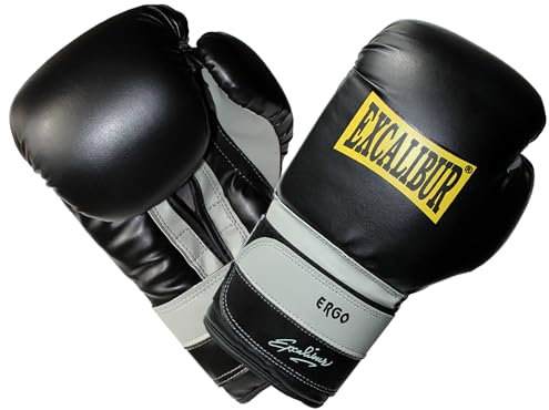 MAXXUS Excalibur Workout Boxhandschuhe - 10/12/14 Oz, Klettverschluss, Kunstleder, Schwarz- Kickboxhandschuhe, Punchinghandschuhe, Handschuhe für Boxen, Kickboxen, MMA, Kampfsport, Boxsack Training