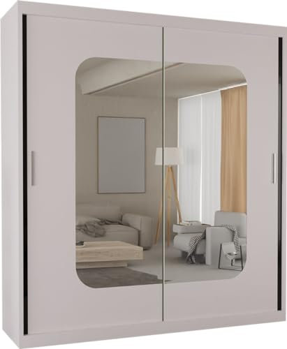 SLIDING WARDROBE 4U Anhalt Modern Free Standing Sliding Mirror Door Wardrobe, 4 Sizes (White, 203cm)
