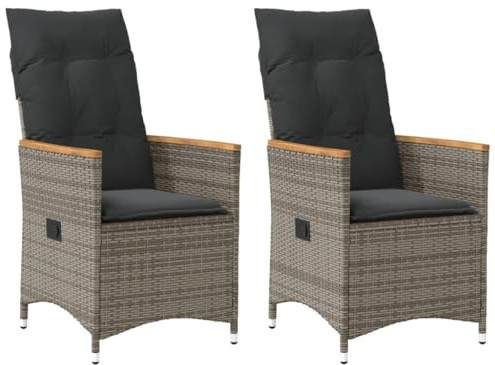 vidaXL Gartensessel mit Kissen 2 STK. Verstellbar Grau Poly Rattan