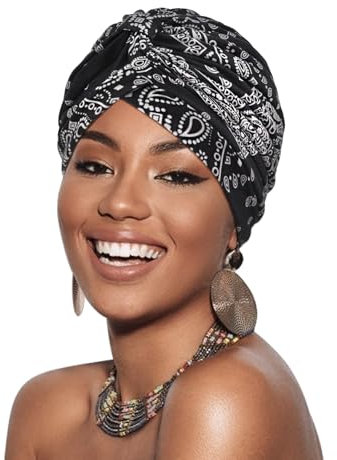 DRESHOW Afrikanischer Damen Turban Weicher Turbane Chemo Kopfwickel Kopfbedeckung Plissierte Beanie Mütze Haarausfall-Hut