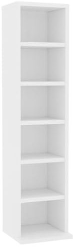 SDWEHO7 CD Regal, Massivholz Standregal, CD-Aufbewahrung 6 offenen Fächern Bücherregal, Medienregal，Dekoregal für Wohnzimmer Weiß 21x20x88 cm