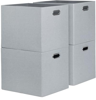 ORGMASTER Cube Storage Bins, Collapsible Fabric Storage Cubes, Cubby Storage Organizer Bins Foldable Container Baskets for Home Office Wardrobe Closet Shelf, 4 Pack, 33 x 38 x 33 cm, Gray