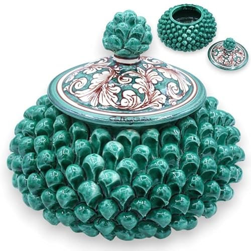 SICILIA BEDDA CAPACI Biscottiera o Portagioie Pigna siciliana, Ceramica Caltagirone Ø 22 cm ca. (1pz) Vari Decori MD2 - Decoro 5