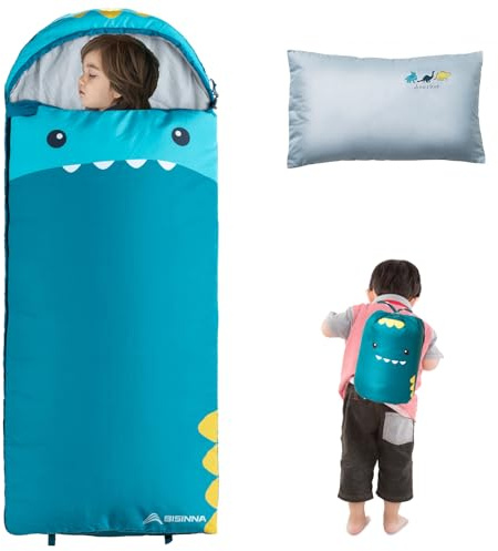 BISINNA Kids Sleeping Bag for Boys Girls with Pillow 3 Season Camping Sleeping Bag Portable for Children Hiking Backpacking Indoor Outdoor
