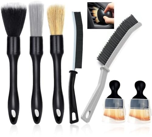 7PCS Car Detailing Brush Set, Auto Detailing Brush Soft Car Interior Exterior Cleaning Brush Reusable Car Crevice Cleaning Brush Dust Removal Brushes for Cleaning Air Vent Dashboard Seat