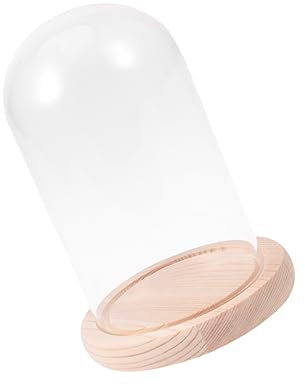 COLLBATH Transparente Blumenglasabdeckung 10x16cm Glaskuppel Mit Holzsockel Blumenkuppelabdeckung Für Basteleien Sichtbarkeitsdesign