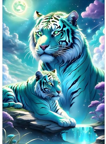 QQYRHN 5D Fantasie Tiger Diamond Painting Kit für Erwachsene Anfänger Traumland Diamant-Kunst-Kits Vollständiges DIY Tiger Diamantstickerei-Set Perfekt zur Entspannung und Dekoration 30x40 cm