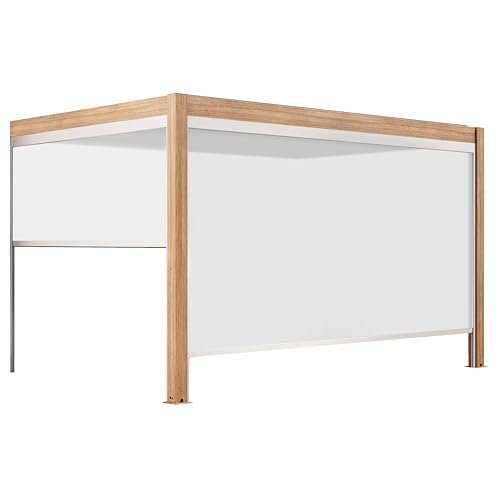 Bioklimatische Pergola, anlehnend, 3 x 4 m und 2 Jalousien, Holz, Weiß