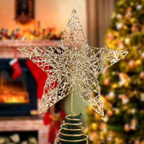 Christbaumspitze Stern, 20 x 24cm Weihnachtsbaumspitze Baumspitze Weihnachten&Tannenbaum Aufstecker, Stern für Weihnachtsbaum für Weihnachtsdekoration, Metall Tannenbaumspitze - Roségold