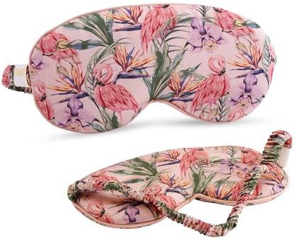 SMUG Cloud Padded Satin Sleep Masks | Skin & Hair Friendly | Improve Sleeping | Plush Eye Cushions for Women & Men | Elasticated Strap | Premium Comfort | Home & Travel | Flamingo Paradise