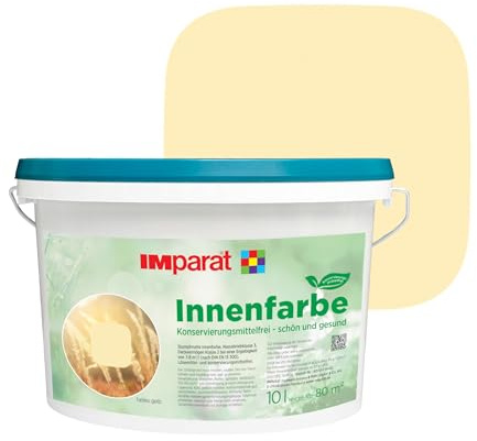 IMparat Innenfarbe KF konservierungsmittelfrei helles gelb 10 l | ideal für Allergiker | matte Trend Wandfarbe | hohe Deckkraft | waschbeständige Raumfarbe | perfekte Renovierfarbe | Profi-Qualität