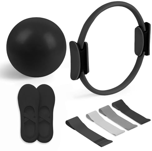 Generisch Pilates Essential Kit - Portable Fitness Equipment - with Toning Pilates Ring & Long Resistance Bands & Loop Bands & Soft Ball & Grip Socks, Yoga Set