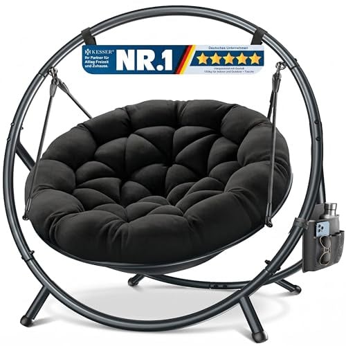 KESSER® Hängesessel mit Gestell Bali Hängeschaukel Hängestuhl bis 150kg für Indoor und Outdoor + Kissen & Seitentasche Hängekorb Stahlgestell & Schaumstoff Sitzpolster
