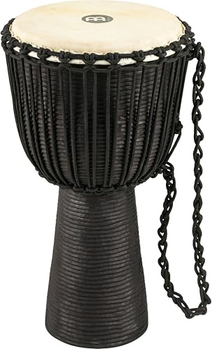 Meinl Percussion Black River Series Djembe, Schwarz (HDJ3-XL) | Handgeschnitzter Korpus, Höhe 25 Zoll, Durchmesser 13 Zoll, mit Nylonseilen, Ziegenfell, Mahagoni