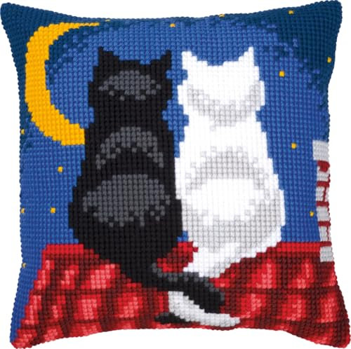 VERVACO Kit Punto Croce Gatti di Notte Set Ricamo Principianti Cuscini Gobelin Decorativi Accessori per Lavoretti Creativi DIY Casa Decor Hobby Adulti Cross Stitch, Tessuto, Multicolor, ca. 40 x 40 cm