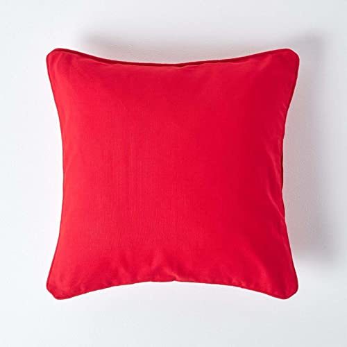 HOMESCAPES - 100% Cotton Plain Red Large Cushion Cover - 60 x 60 cm Square - 24 x 24 Inches -Deep Scarlet Red - Sofa Cushion Pillow Cover - Washable