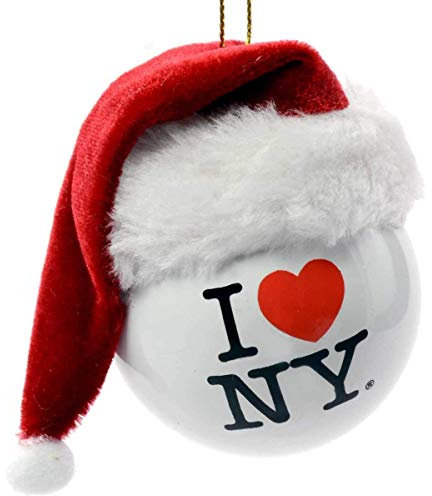 Kurt Adler I Love New York NY Ball with Santa Hat Christmas Ornament