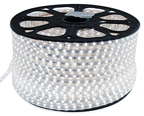50m LED Strip Lichtband flexband Kaltweiß 230V mit 60x 5050 SMD pro Meter - weißer Hintergrund 230 Volt