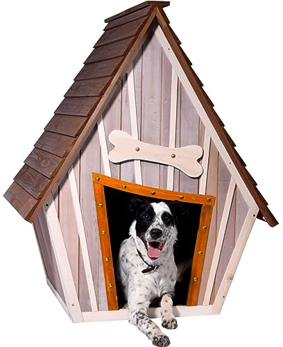 dobar® Hundehütte Hubi - Outdoor Hundehaus Massivholz - Hundekäfig Spitzdach - Holzhütte für mittelgroße Hunde - Haustierhütte mit abnehmbarem Boden - 90 x 77 x 109 cm - Braun/Grau