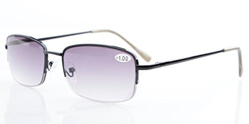 Eyekepper Classic Metal Frame Reading Sunglasses Half Rim Spring Temples Sunshine Readers +3.0