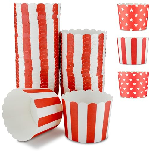 Frau WunderVoll® 25 Muffin Backformen rot, weiße Streifen, Durchmesser 6,1 cm/Muffins Muffinbackform Muffinform Form Backförmchen Cupcake Formen Förmchen Papier Cupcakeformen