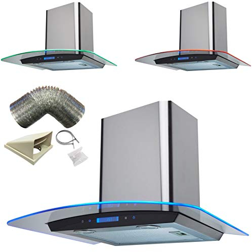 SIA 60cm Stainless Steel Touch Control LED Curved Glass Cooker Hood + 1m Ducting